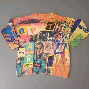 Yesno Women's Wool Blend Graphic Pullover Sweater - Pop Art Stars - Size L